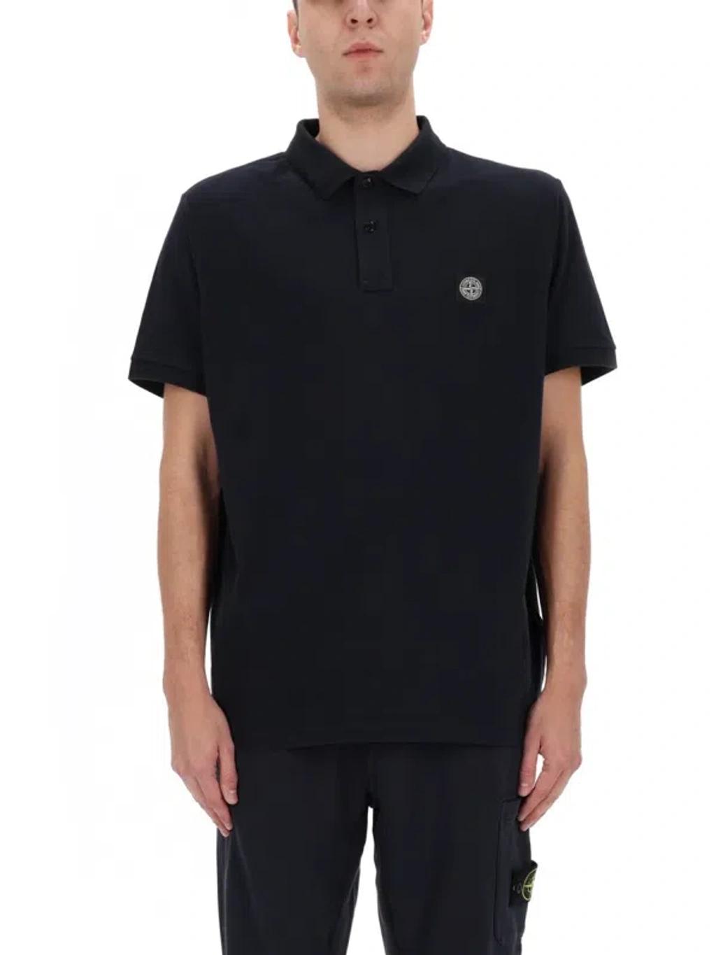 STONE ISLAND Mens Black Brand-patch Regular-fit Stretch-cotton Polo Shirt Xl Product Image