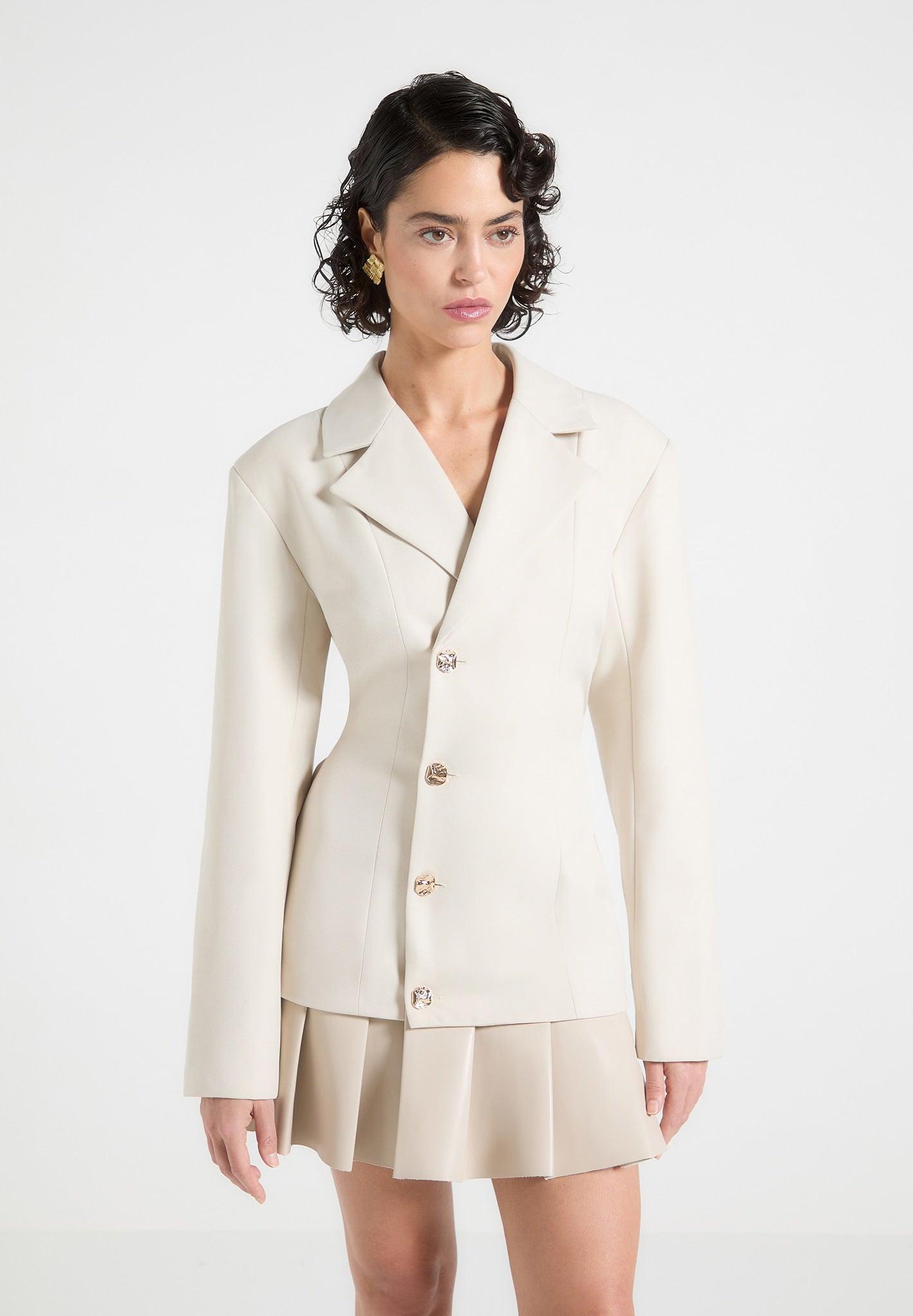 Nicole - Tailored Cinch Blazer Dress with Pleats - Beige Female Product Image
