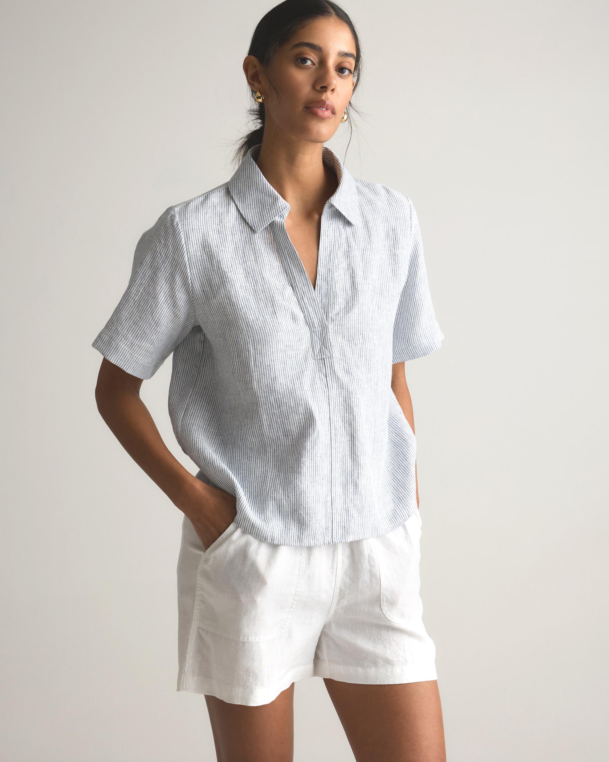 Quince | Women's 100% European Linen Short Sleeve Popover Top Size XS Product Image