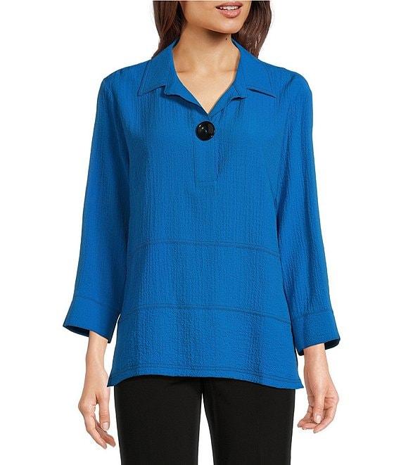 Ali Miles Woven Point Collar 3/4 Sleeve Top Product Image