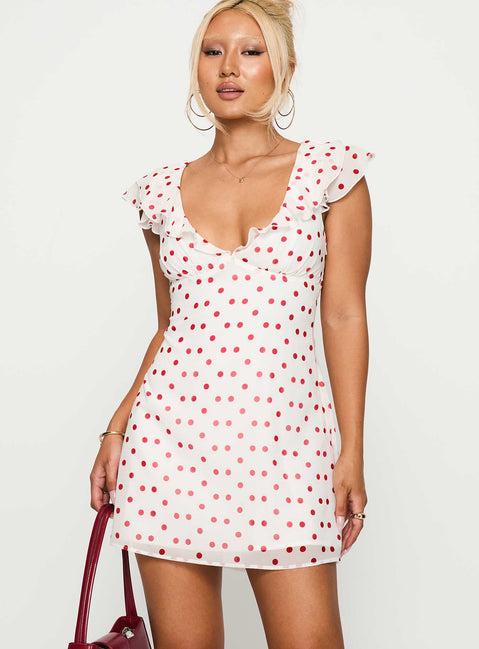 I Guess So Mini Dress White / Burgundy Product Image