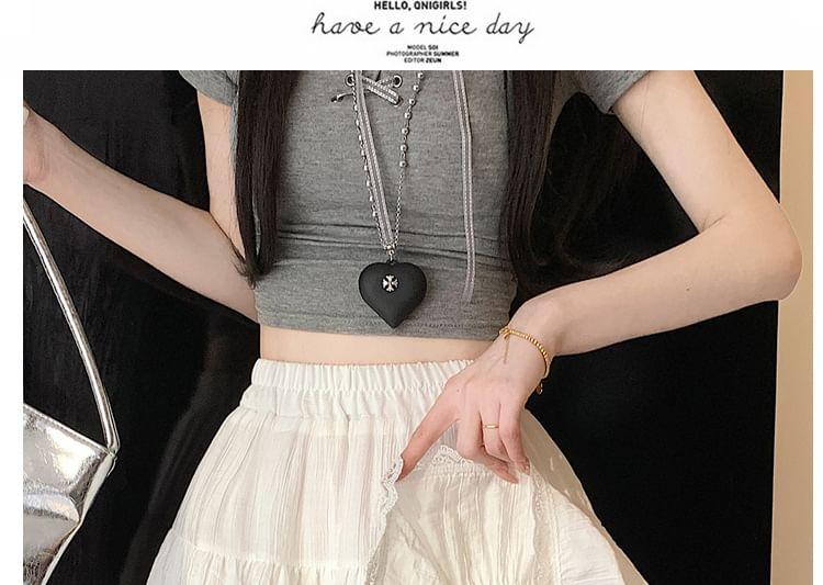 Balletcore Elastic Waist Plain Tiered Lace Trim Mini A-Line Skirt Product Image