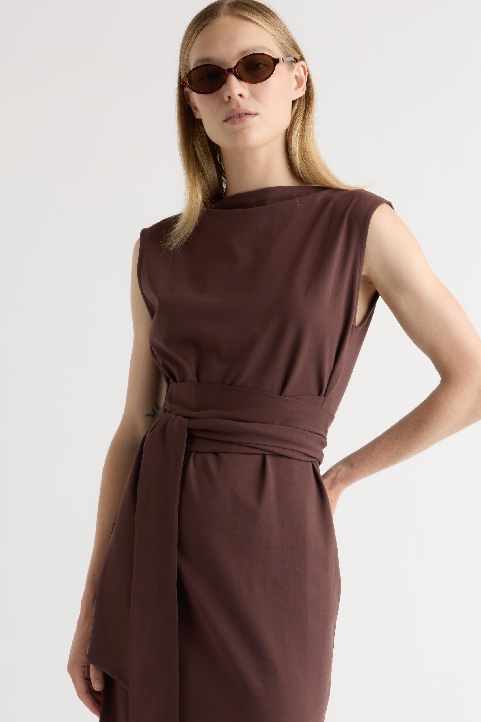 Edina Tie-Front Slit-Neck Dress Product Image