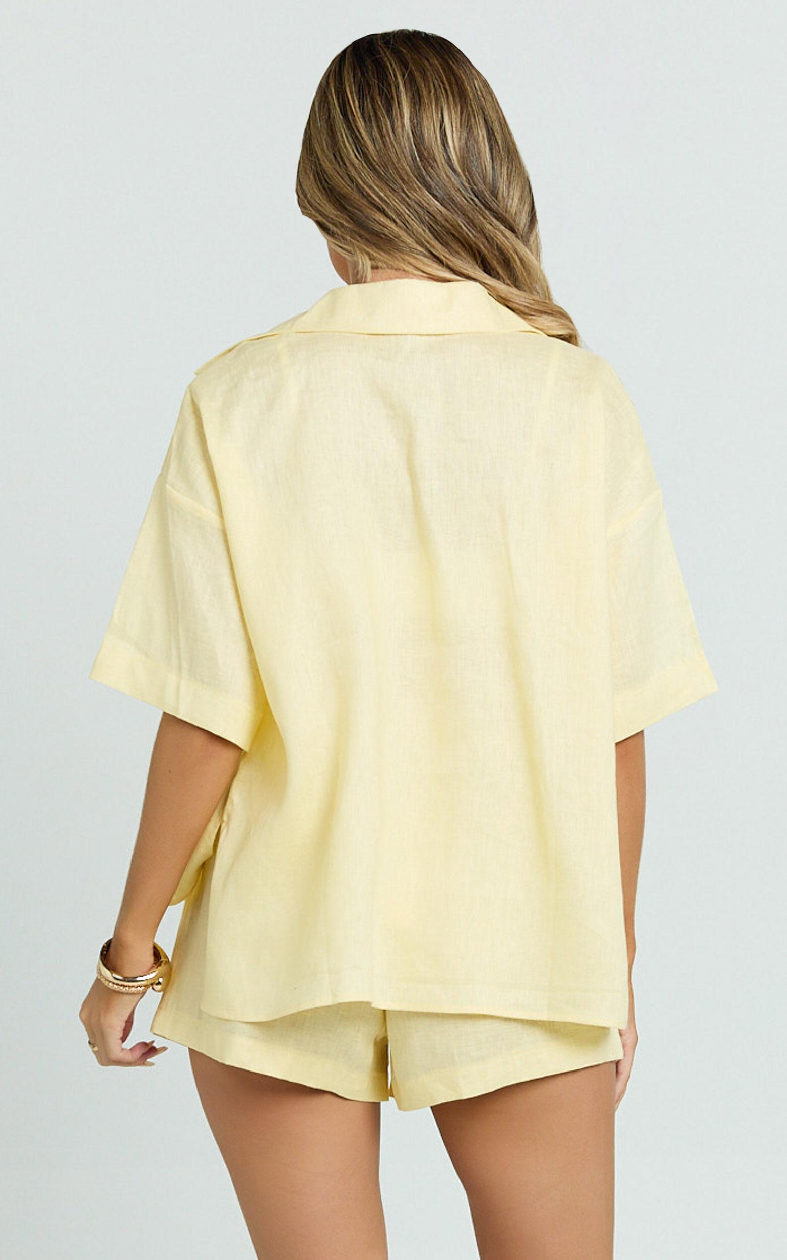 Ramona Top - Linen Short Sleeve Shirt in Lemon Product Image