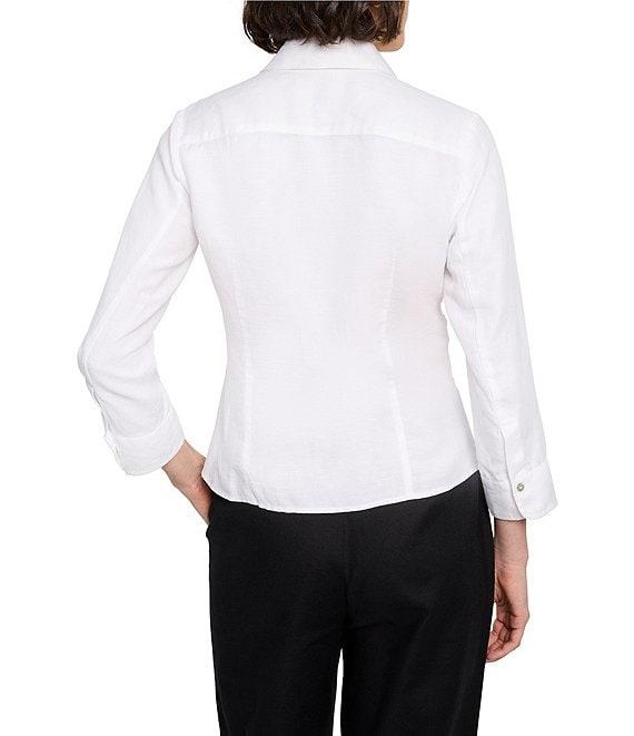 NIC + ZOE Iconic Woven Point Collar V-Neck 3/4 Sleeve Tie Front Shirt Product Image