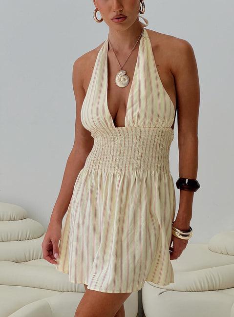 Alivea Shirred Mini Dress Cream Product Image