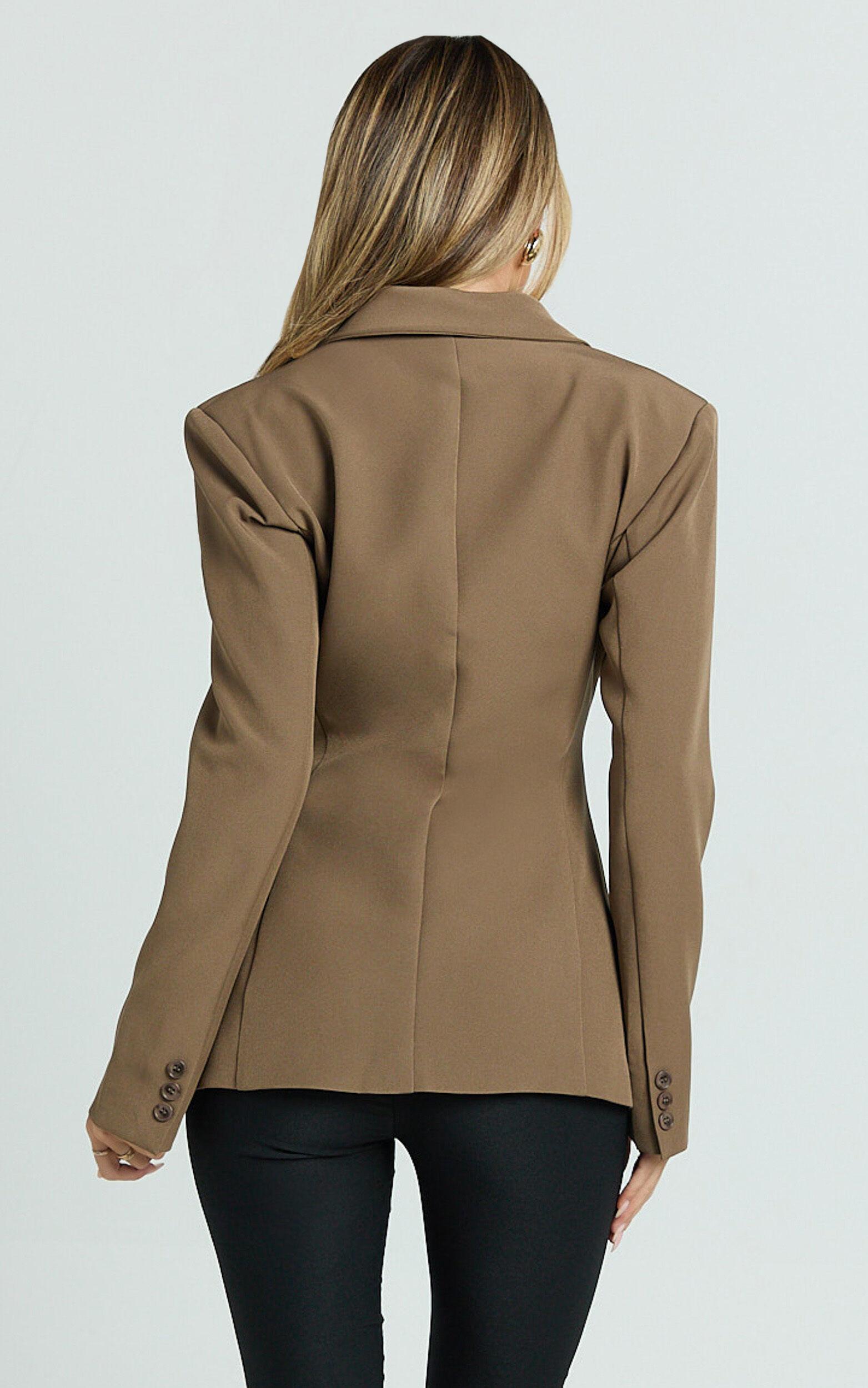 Sally Blazer - Cross Over Fitted Tailored Blazer in Khaki Product Image