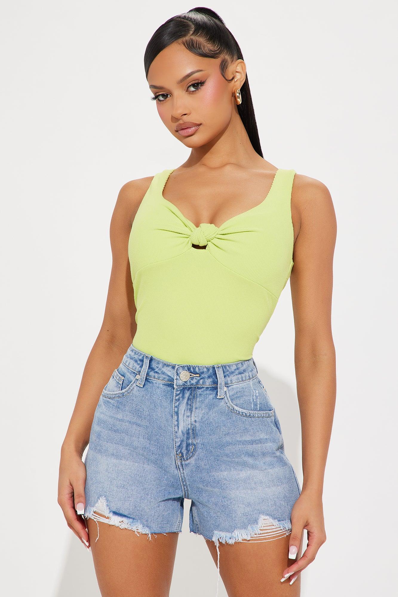 I Don't Mind Babe Ribbed Bodysuit - Lime Product Image