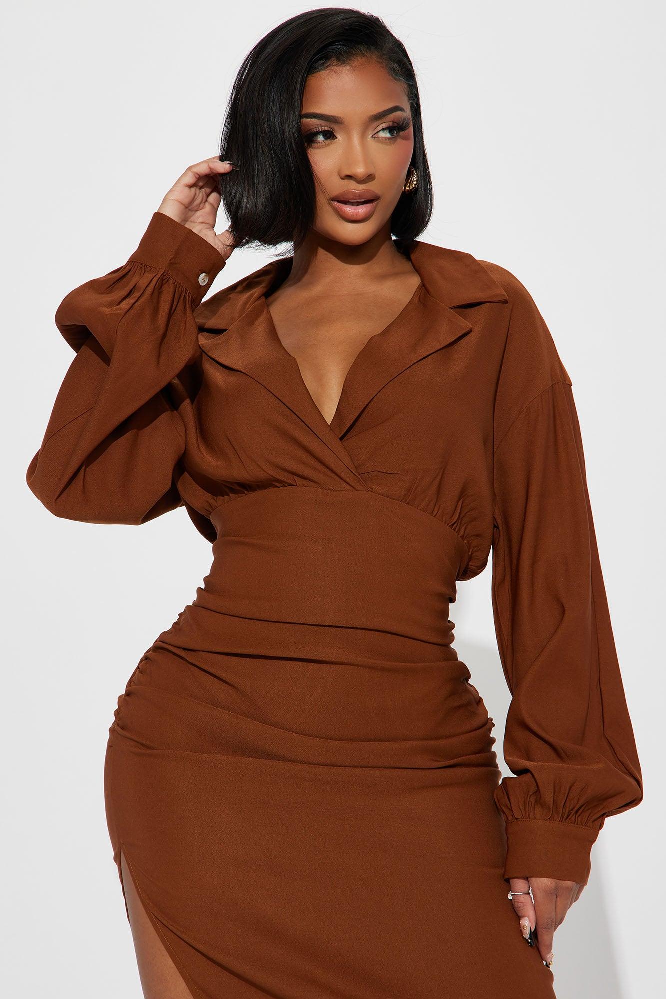 Elise Ruched Midi Dress - Rust Product Image