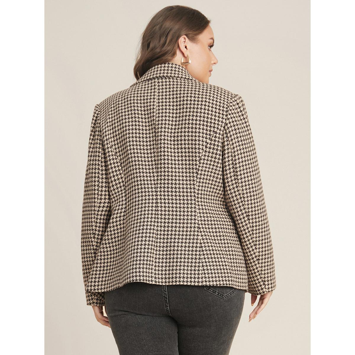 Plus Size Houndstooth Suit Collar Pocket Button Down Coat Women LightBrown Office Button Ladies Office Winter Coats BloomChic 10/M Product Image
