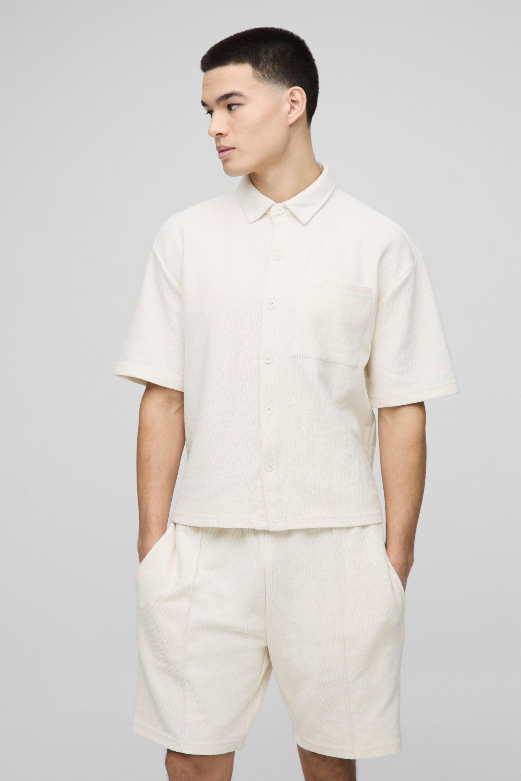 Loopback Oversized Boxy Shirt & Pintuck Short Set | boohooMAN USA Product Image