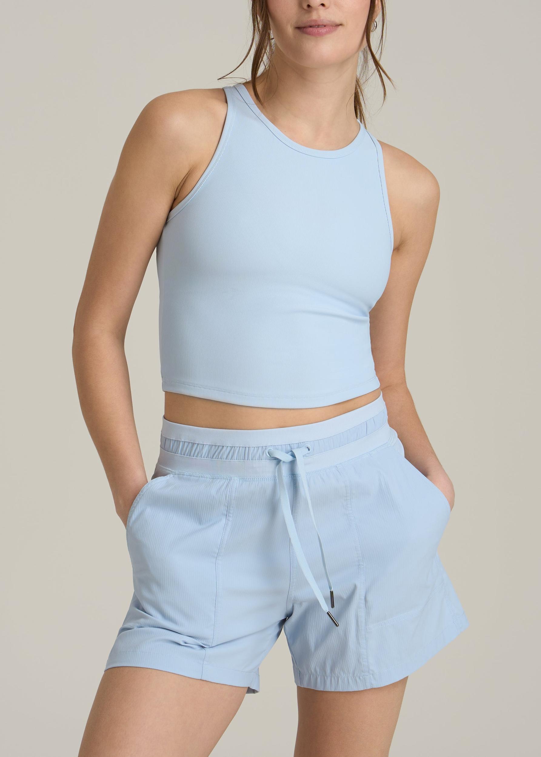 Cropped Ribbed Tank Top for Tall Women in Ice Blue Female Product Image