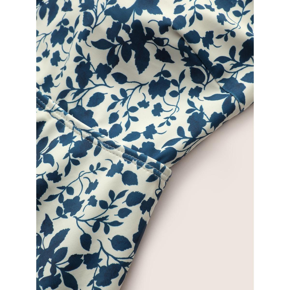 Plus Size Bandana Print Cold Shoulder Swim Dress Women's Swimwear Indigo Beach Bodycon One-shoulder neck High stretch Curve Swim Dresses BloomChic 30/6X Product Image