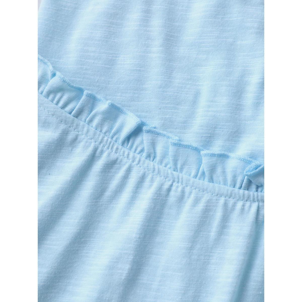 Plus Size Lace Trim Pleated Plain Tank Top Women LightBlue Boho Woven ribbon&lace trim Non Vacation Tank Tops Camis BloomChic 14-16/1X Product Image