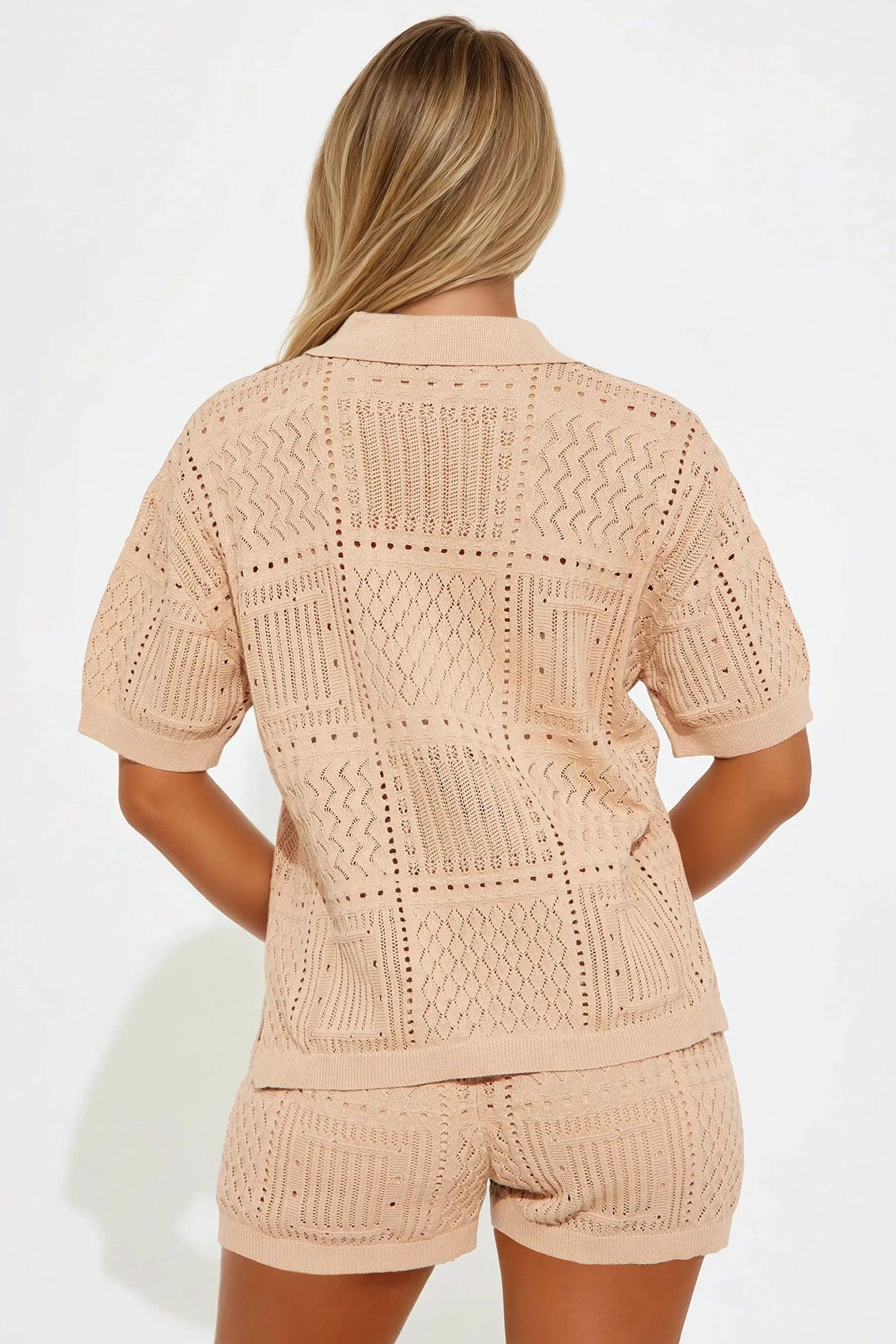 Hazel Crochet Short Set - Taupe Product Image