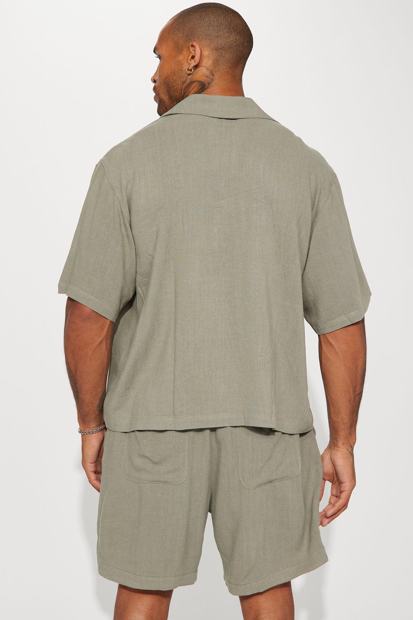 Can't Quit Textured Linen Button Up Shirt - Olive Product Image