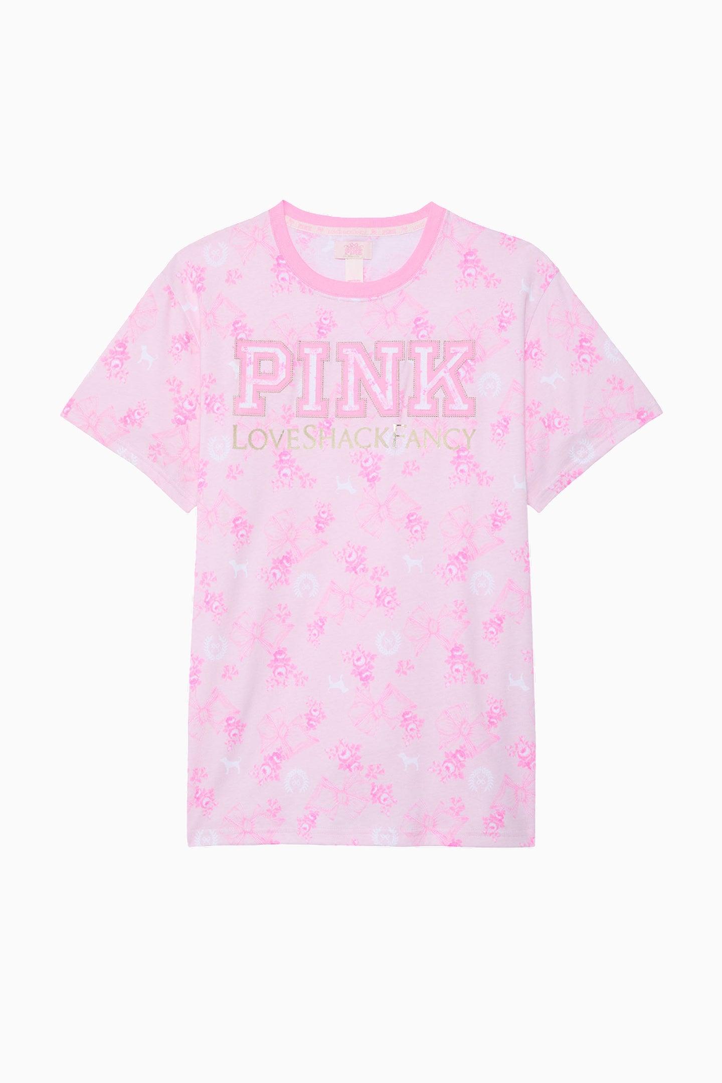 PINK x LoveShackFancy Campus Cotton Tee - GLACIAL MIST Product Image