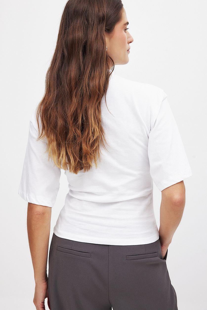 Funnel Neck Shaped Cotton T-shirt Product Image