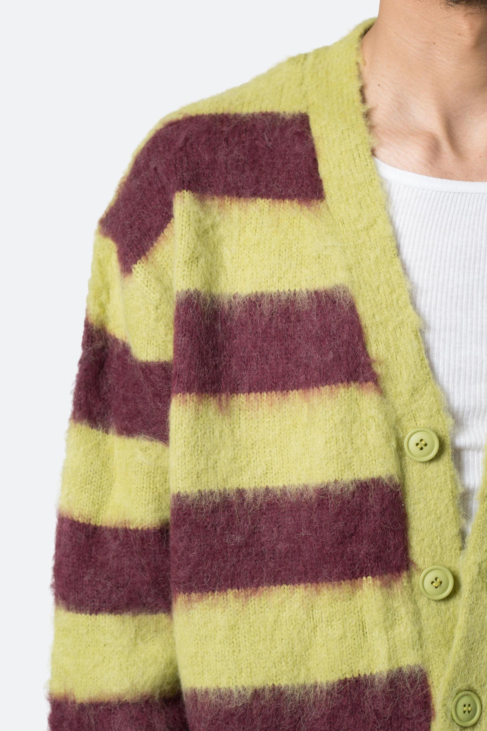 Striped Mohair Cardigan Sweater - Green/Brown Product Image