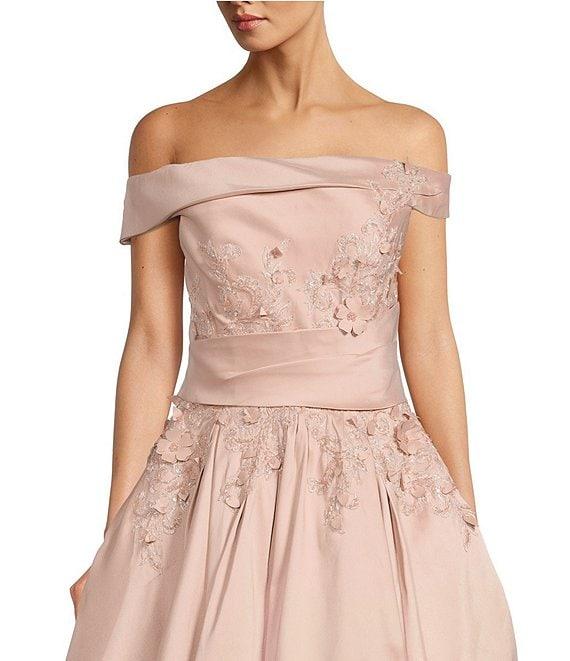 Terani Couture Off-the-Shoulder 3D Floral Detailed Embroidered Cascading Ball Gown Product Image