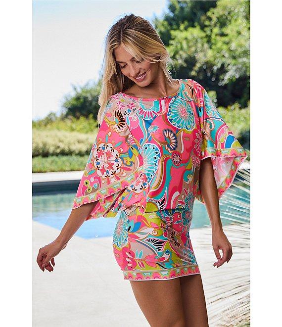 Trina Turk Venus Abstract Border Print Boat Neck Tunic Swim Cover-Up Product Image