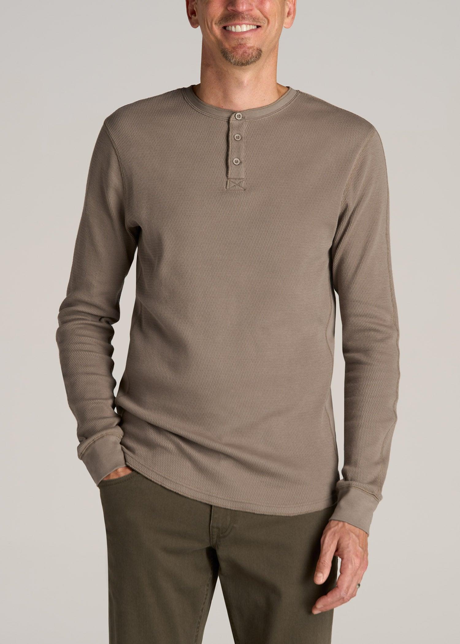 Double Honeycomb Thermal Long-Sleeve Henley Shirt for Tall Men in Dark Sand Male Product Image