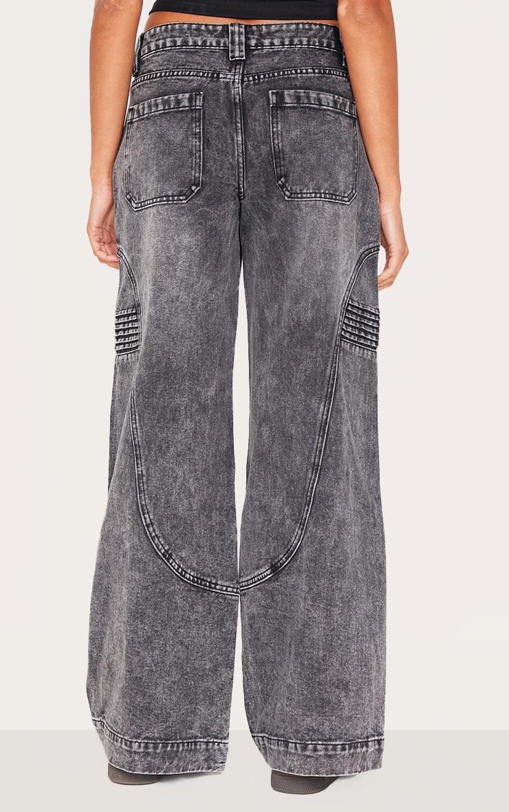 Grey Panel Seam Detail Wide Leg Jeans Product Image