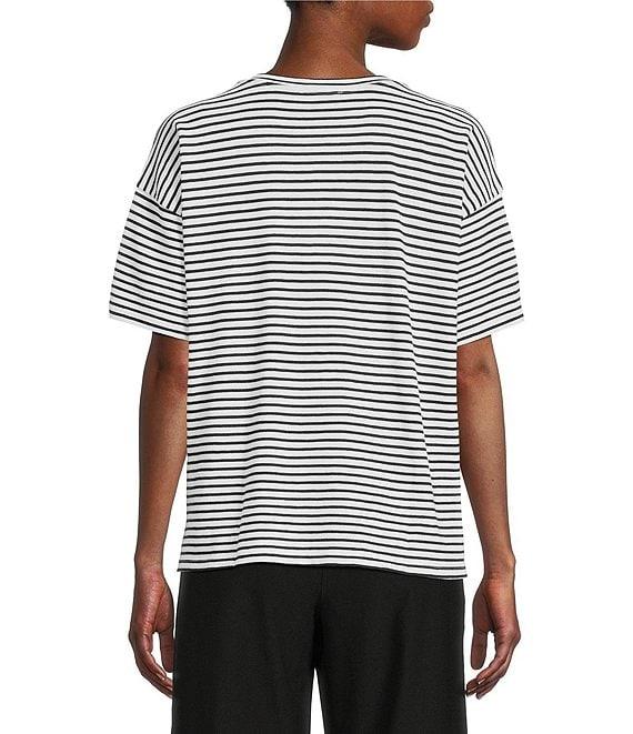 Eileen Fisher Organic Cotton Stripe Knit Crew Neck Short Sleeve Box Top Product Image