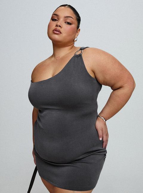 True Desires One Shoulder Mini Dress Grey Product Image