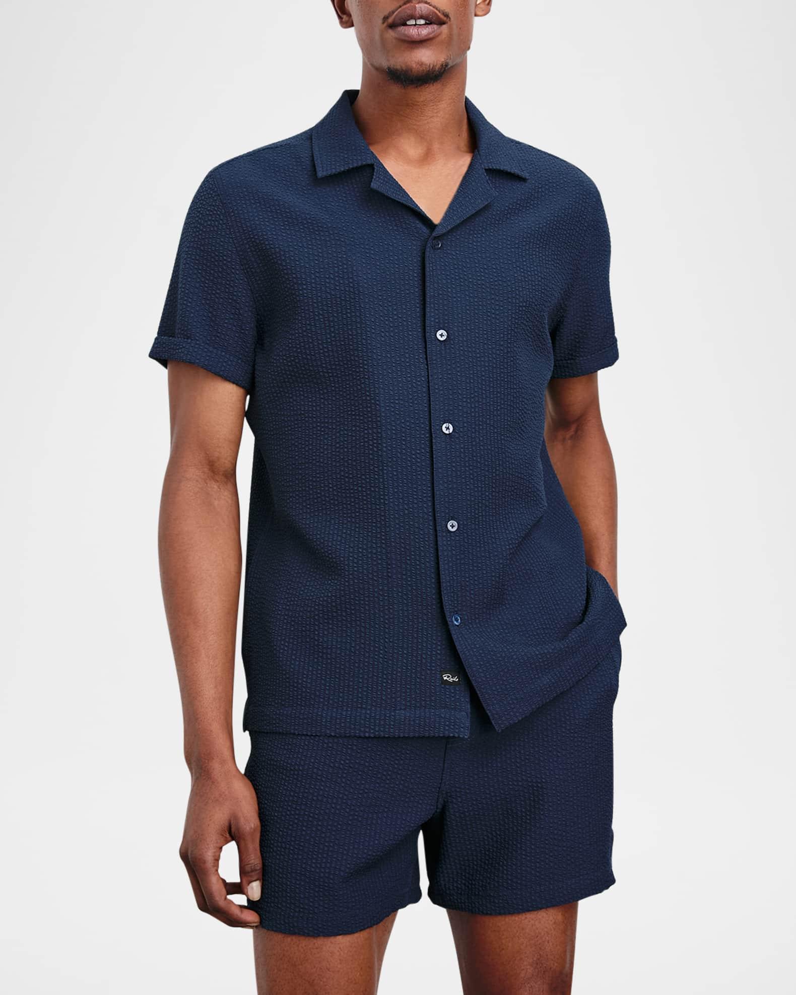 Men's Amalfi Textured Stripe Short-Sleeve Shirt Product Image