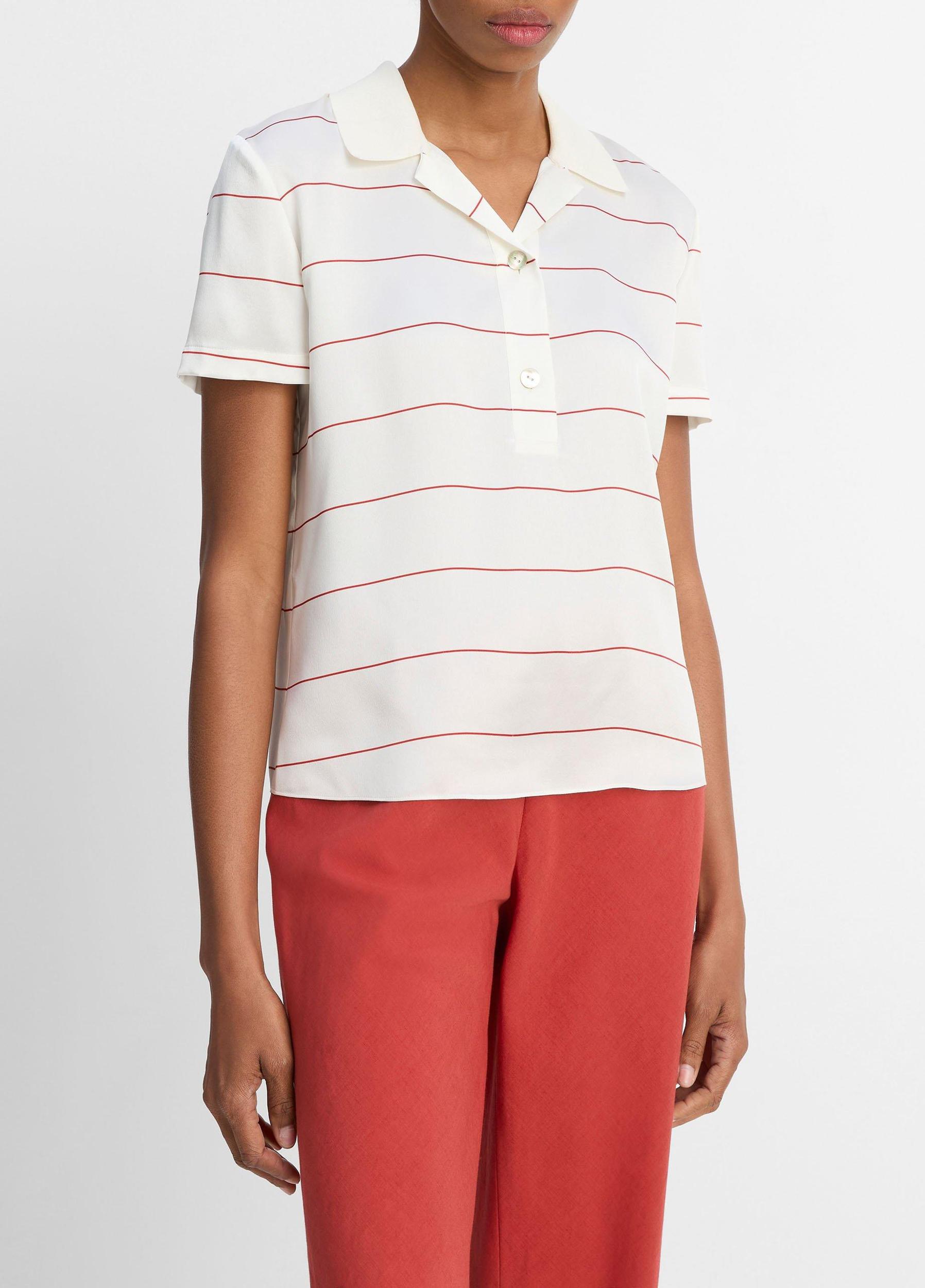 Knit-Collar Striped Silk Polo Shirt Product Image