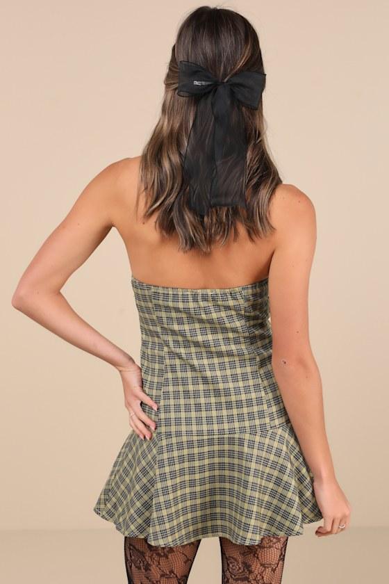 Hadia Yellow Plaid Strapless Drop Waist Mini Dress Product Image