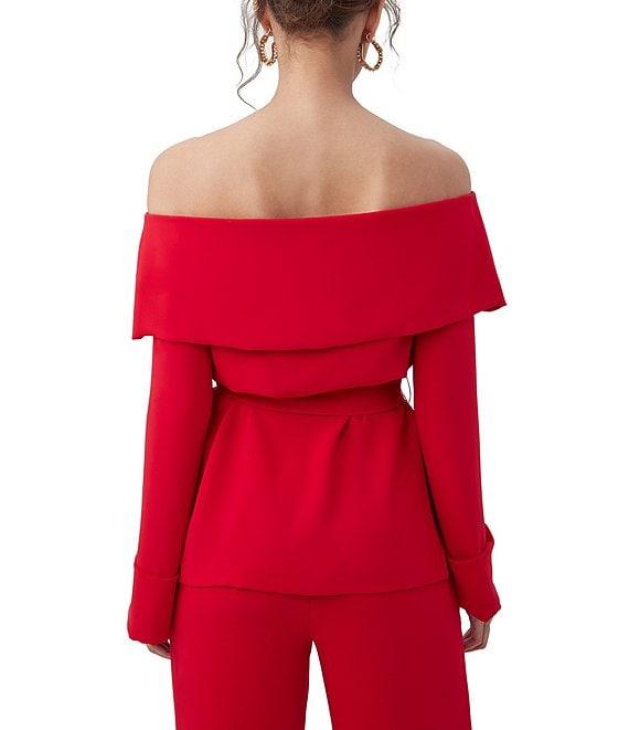 Trina Turk Lyndi Double Georgette Off-The-Shoulder Long Sleeve Tie Waist Top Product Image