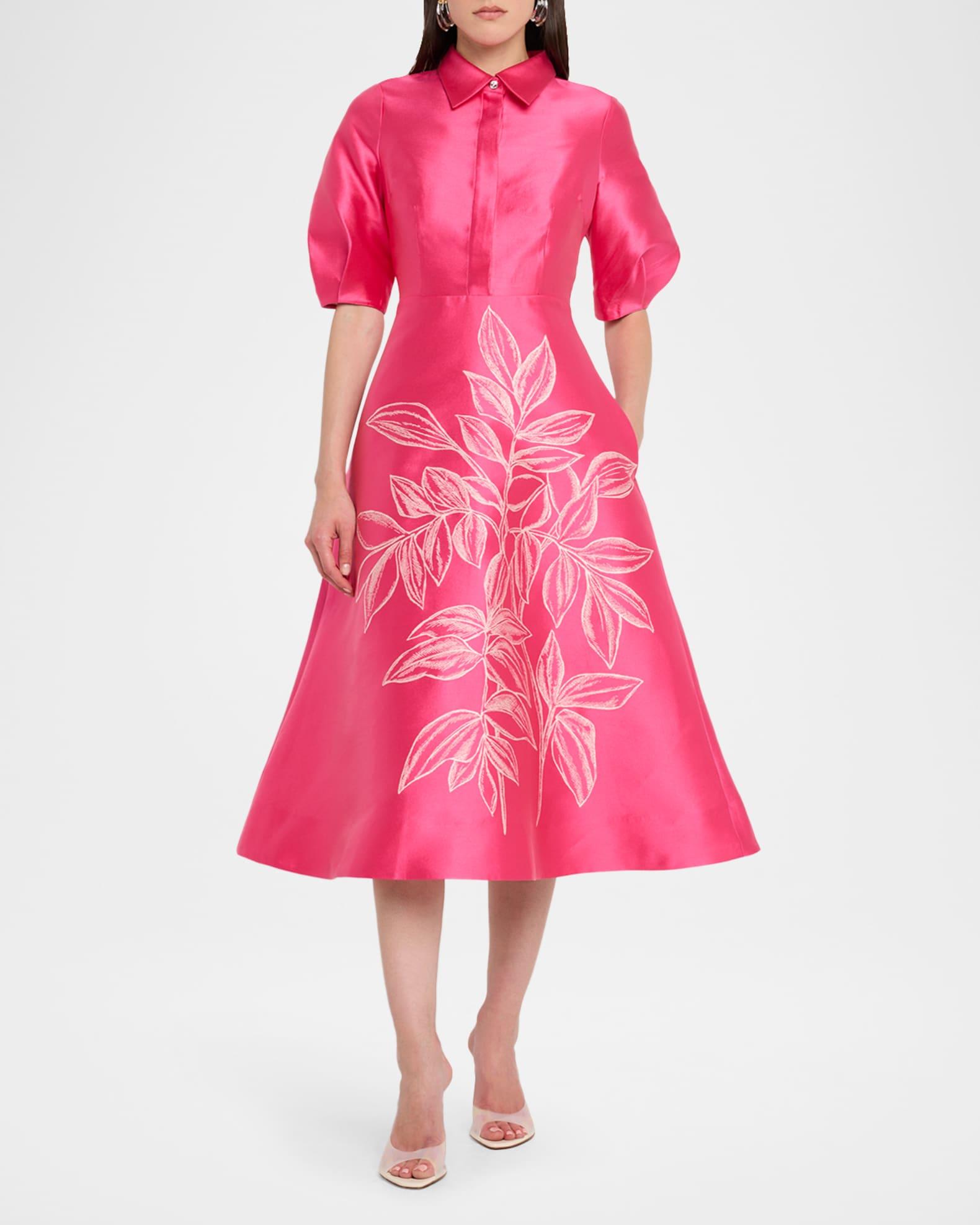 Puff-Sleeve Gazar Midi Shirtdress Product Image