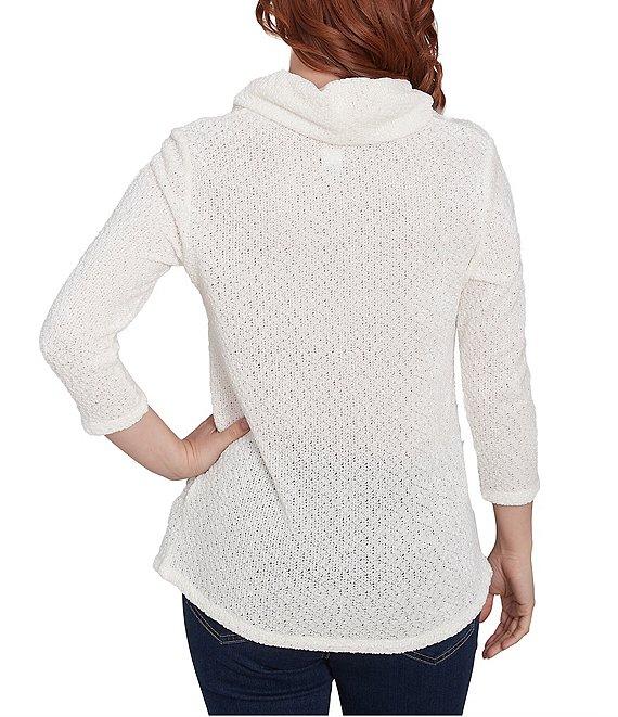Ruby Rd. Petite Size Chenille Knit Cowl Neck 3/4 Sleeve Twist Front Detail Top Product Image