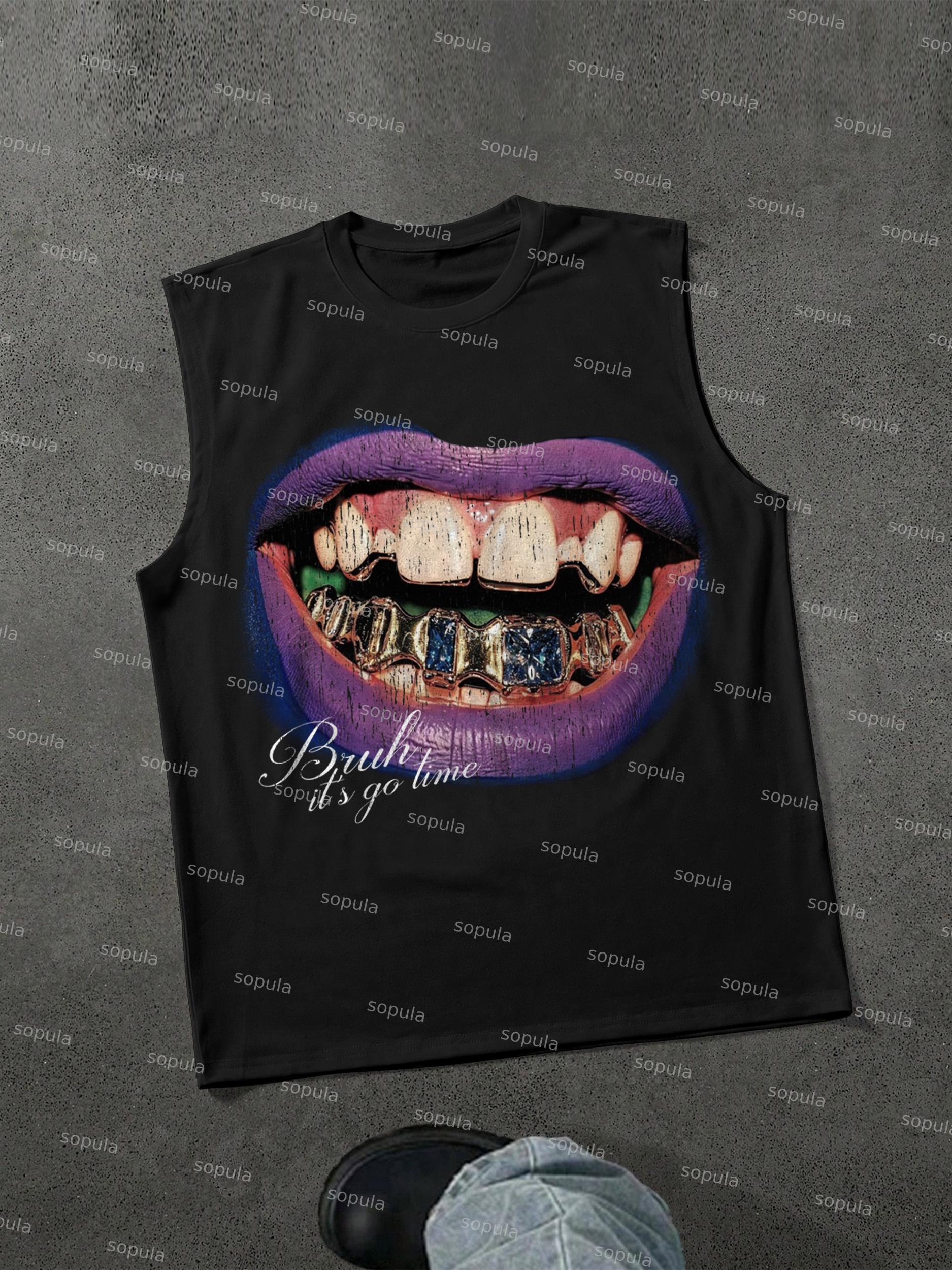 Bruh, It's Go Time Street Vintage Diamond Lips Graphic Tank Top Product Image