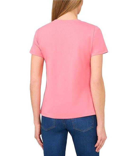 CeCe Knit Crew Neck Short Sleeve Gem Detailed Tee Product Image