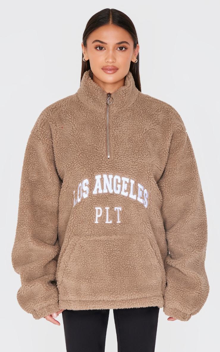 Taupe Quarter Zip Pocket Detail Fleece Product Image