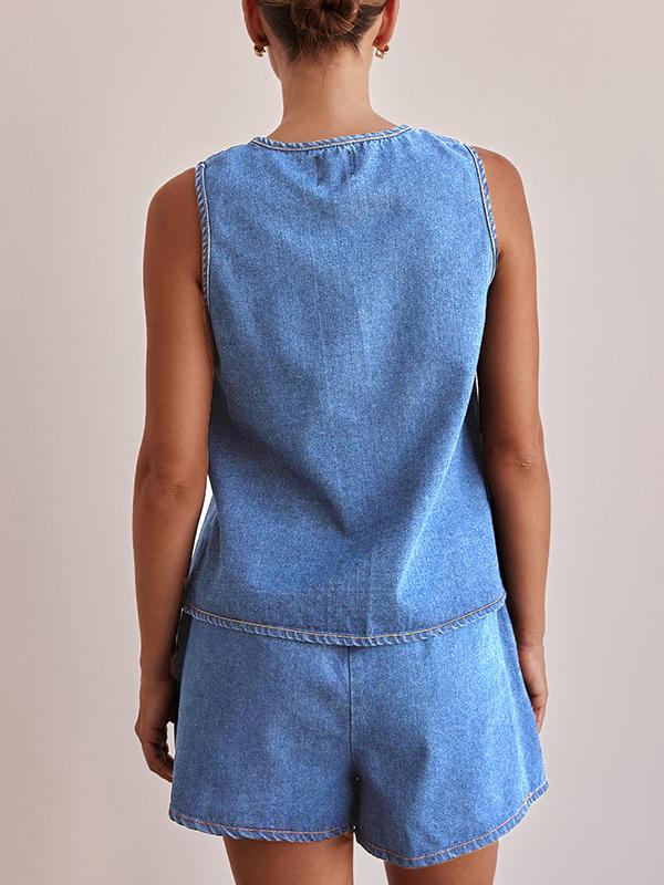 Loose Sleeveless Lace-Up Split-Joint Round-Neck Vest Top Product Image