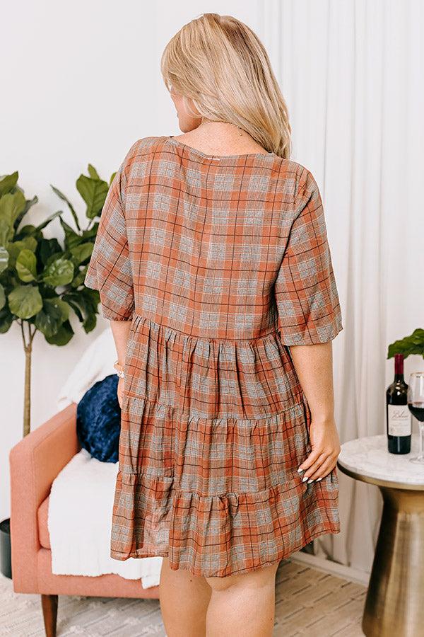 Kind Conversation Plaid Tunic Dress in Rust Curves Product Image