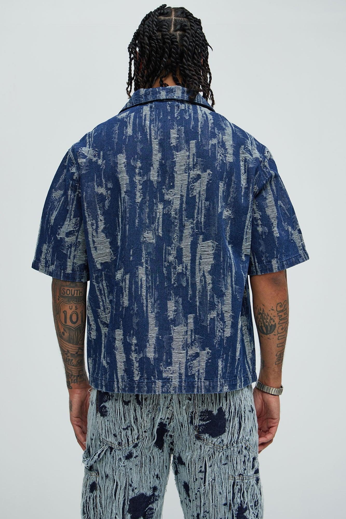 De Soto Jacquard Denim Shirt - Blue Wash Product Image