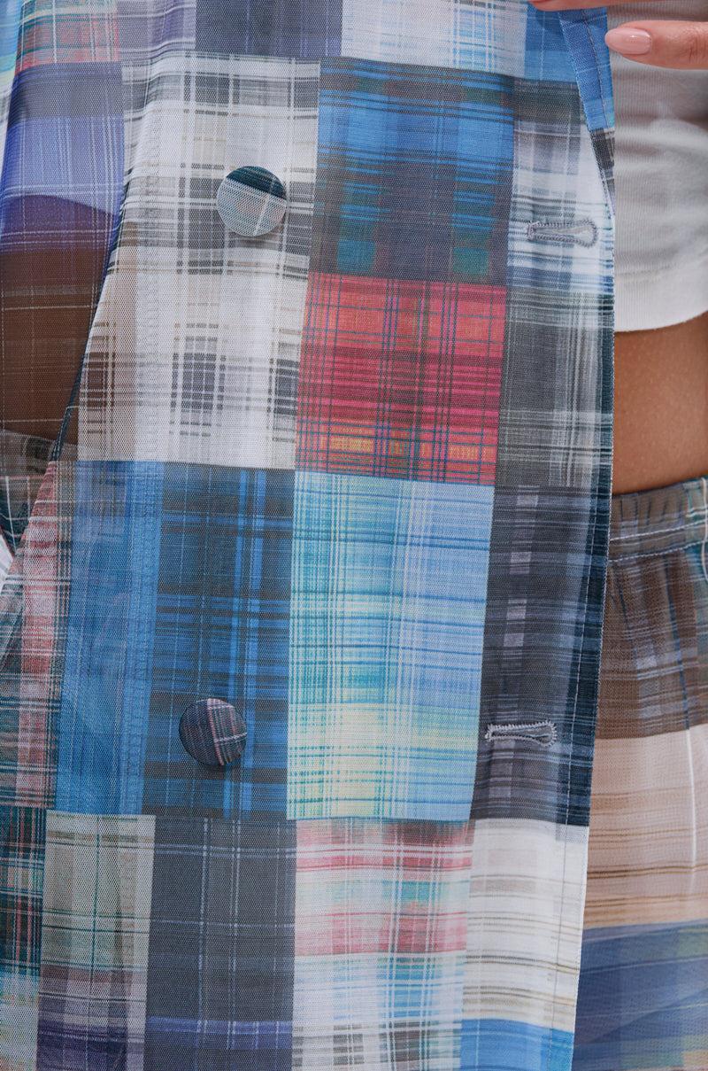 LIVING THE LIFE PLAID MESH TRENCH Product Image
