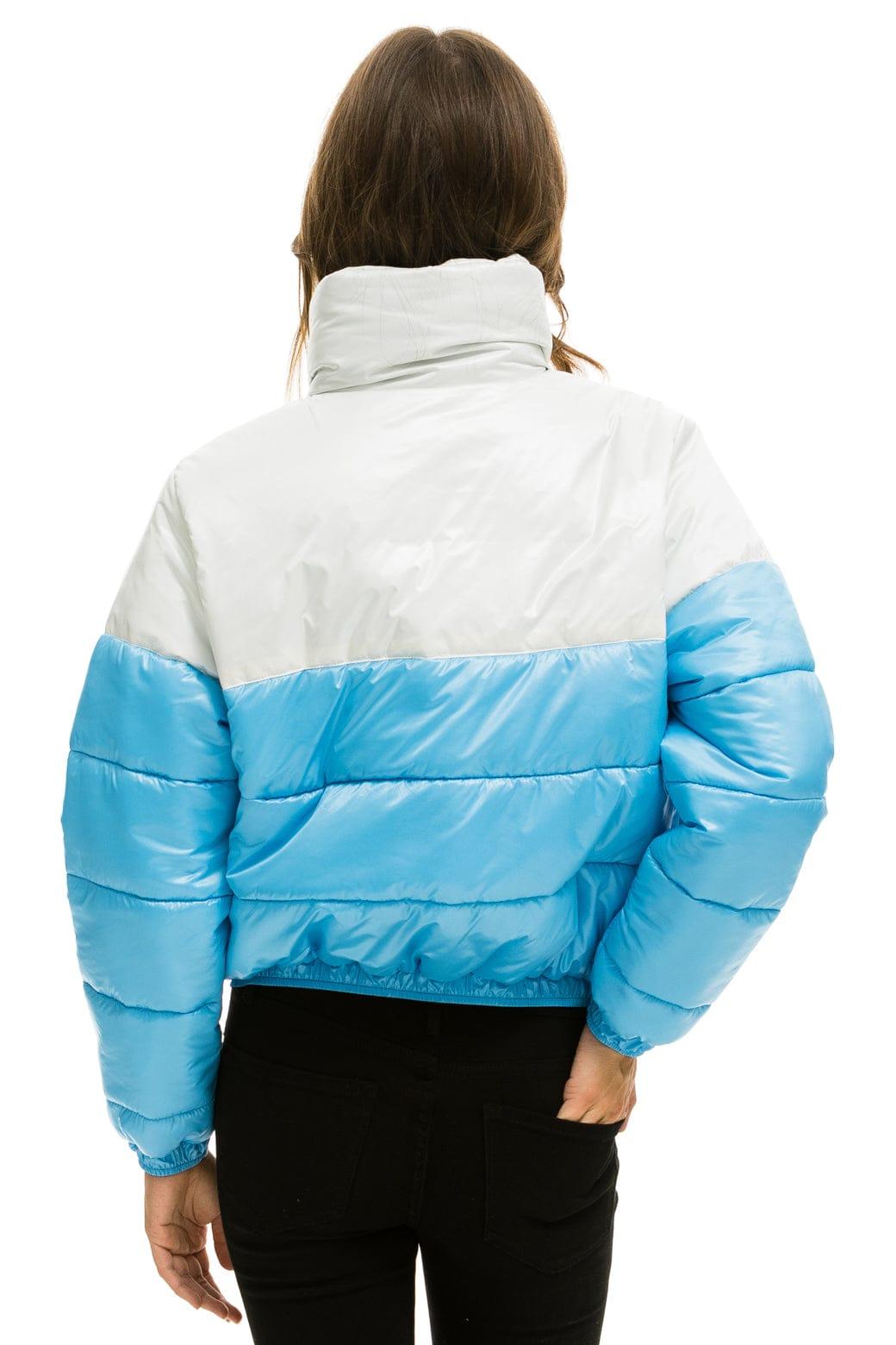 COLOR BLOCK HALF AND HALF APRES PUFFER JACKET - WHITE GLOSSY Female Product Image