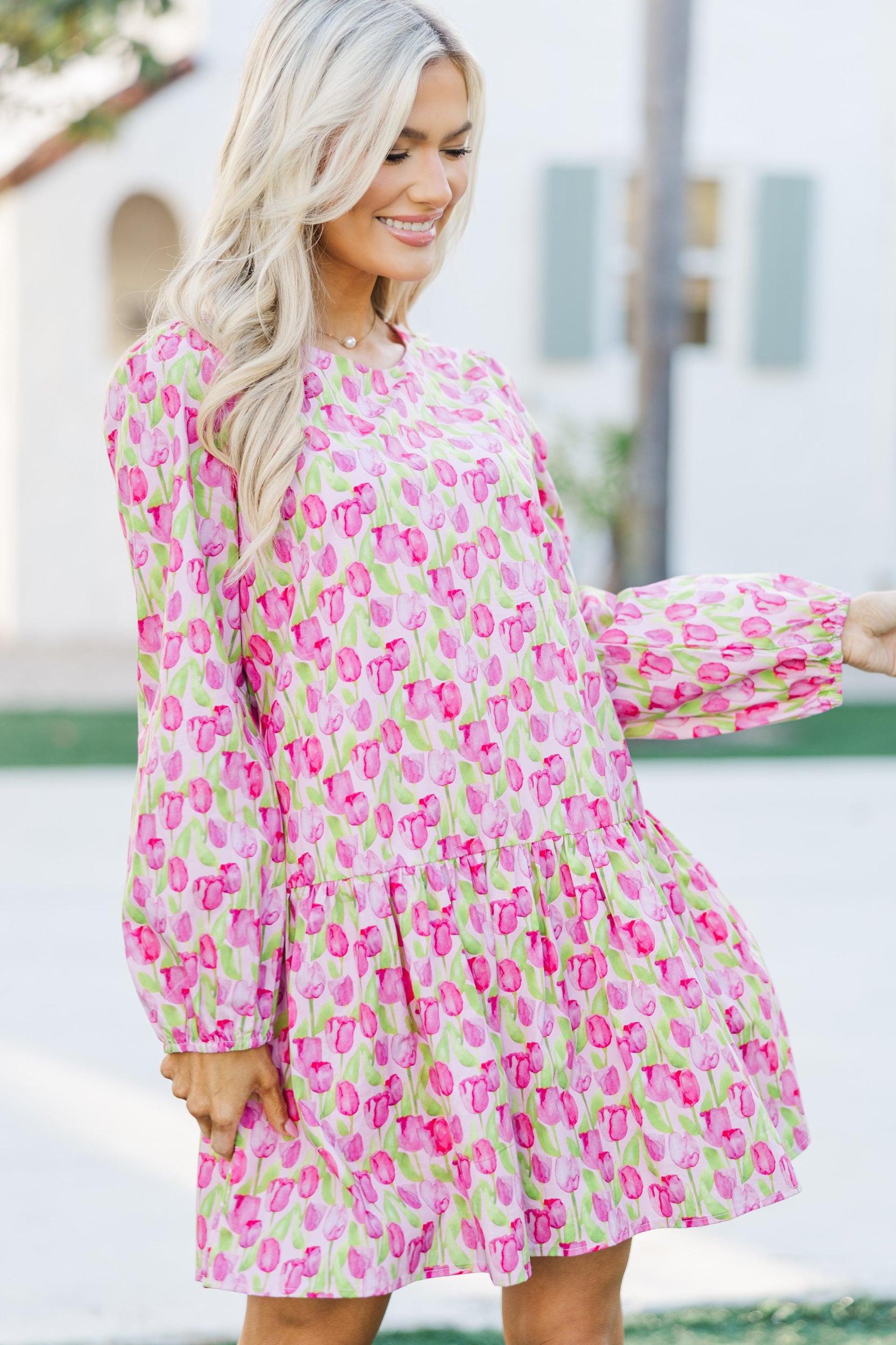 Our Love Pink Floral Drop Waist Dress Female Product Image