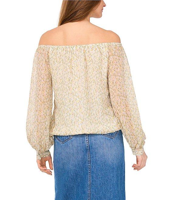 Vince Camuto Floral Print Off-The-Shoulder Long Balloon Sleeve Blouse Product Image