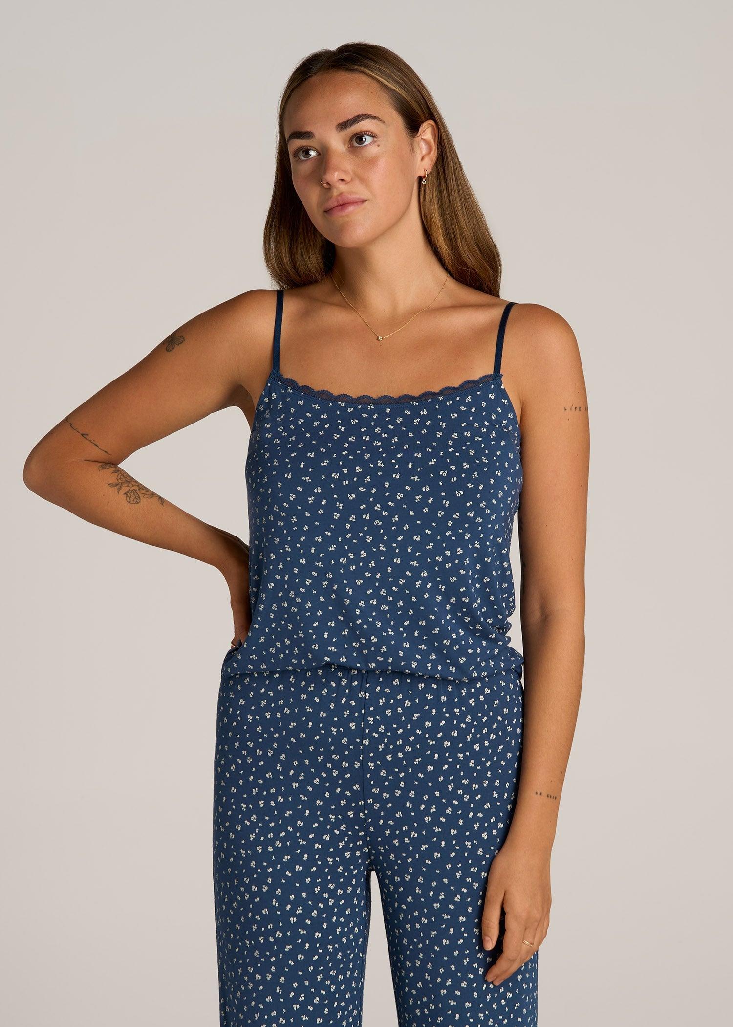 Lace Camisole Tank Top for Tall Women in Blue Ditsy Floral Print Female Product Image