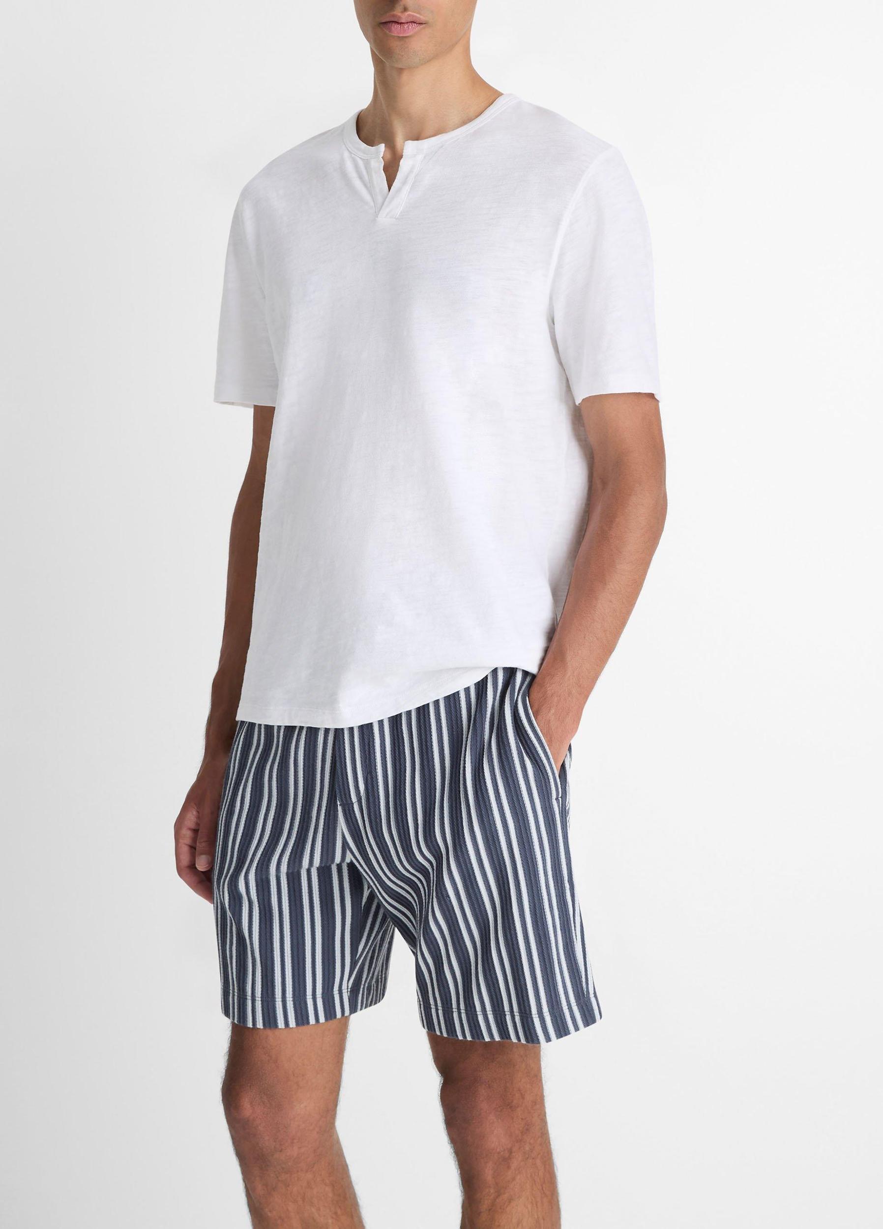 Slub Cotton Split-Neck T-Shirt Product Image