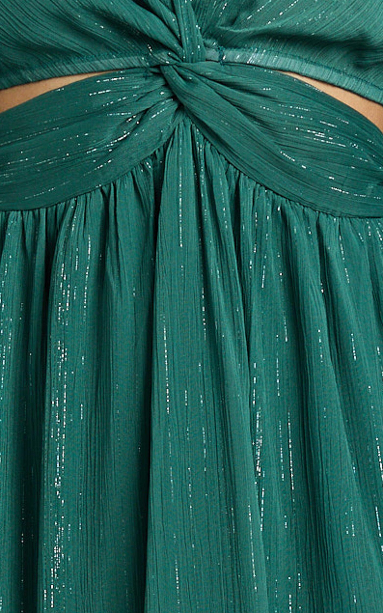 Edelyn Midi Dress - Cut Out Balloon Sleeve Tiered Dress in Emerald Product Image