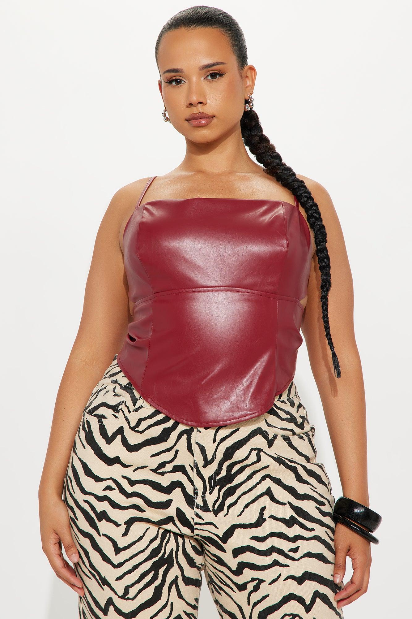 Surprise Me Faux Leather Cami Top - Burgundy Product Image