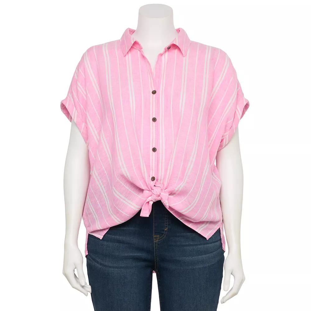 Plus Size Sonoma Goods For Life® Camp Shirt, Women's, Size: 5XL, Pink White Stripe Product Image